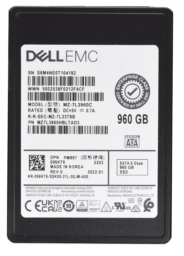 Samsung MZ7L3960HBLTAD3 960GB SATA 6Gb/s 2.5-Inch SSD
